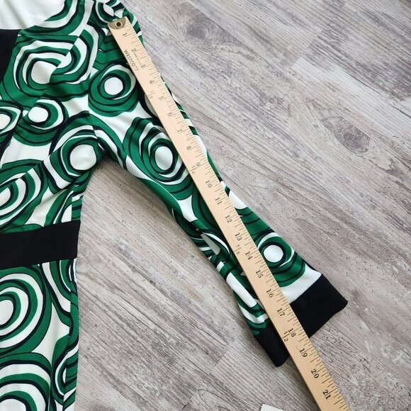 Anne Klein Green Black Circle Abstract Print Midi Keyhole Dress 3/4 Sleeve Sz 6 - Picture 10 of 14